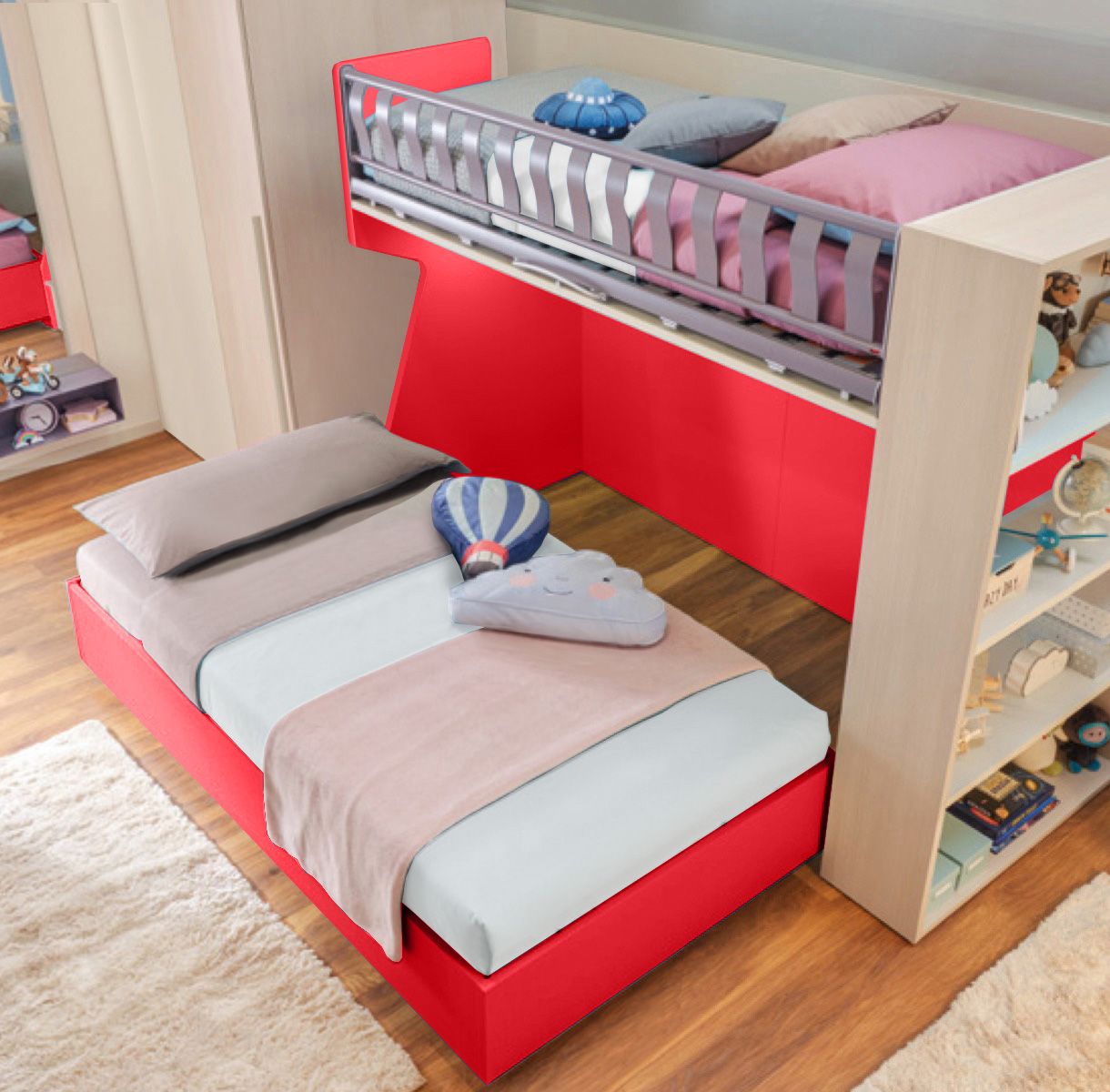 Letto sommier piazza e mezza con ruote, finitura Ciliegia Zenzero Shop