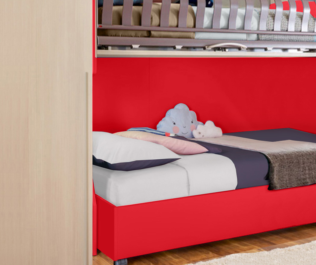 Letto sommier piazza e mezza con ruote, finitura Ciliegia Zenzero Shop