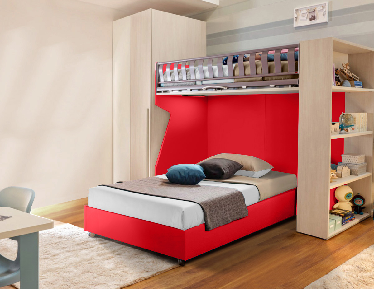 Letto sommier piazza e mezza con ruote, finitura Ciliegia Zenzero Shop