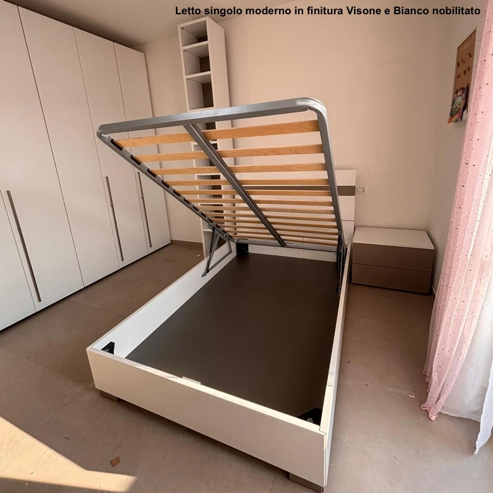 Letto singolo moderno in finitura Grigio cenere e Carta da zucchero