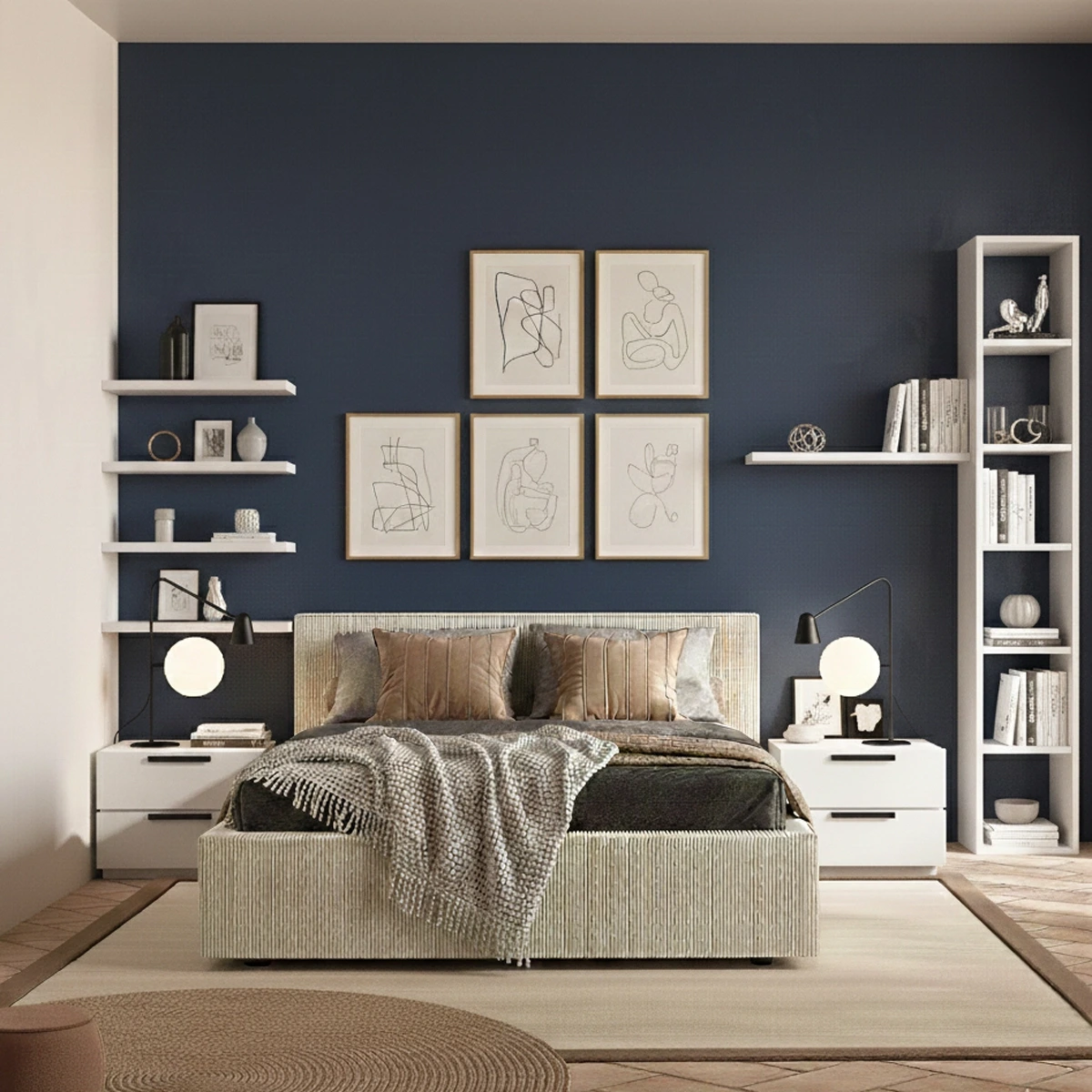 Letto matrimoniale Armonia, velluto a coste Tortora, 160x195