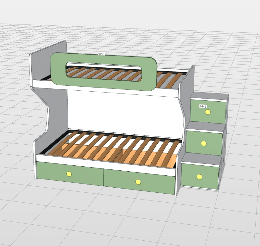 Letto a castello 1 piazza e mezza con scaletta contenitiva, Nuvola frassino e Salvia Zenzero Shop