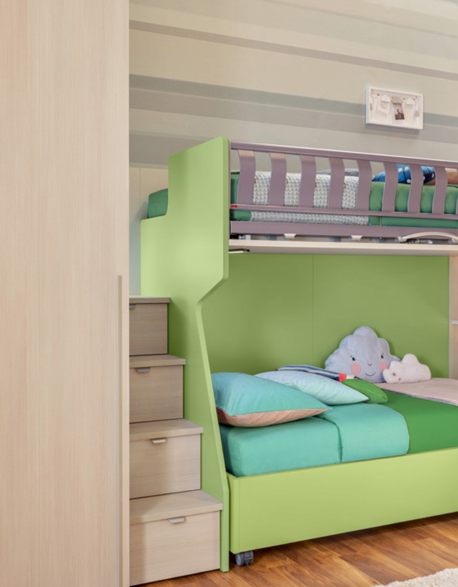 Letto sommier 80x200 con ruote Moretti Compact, finitura Verde cedro