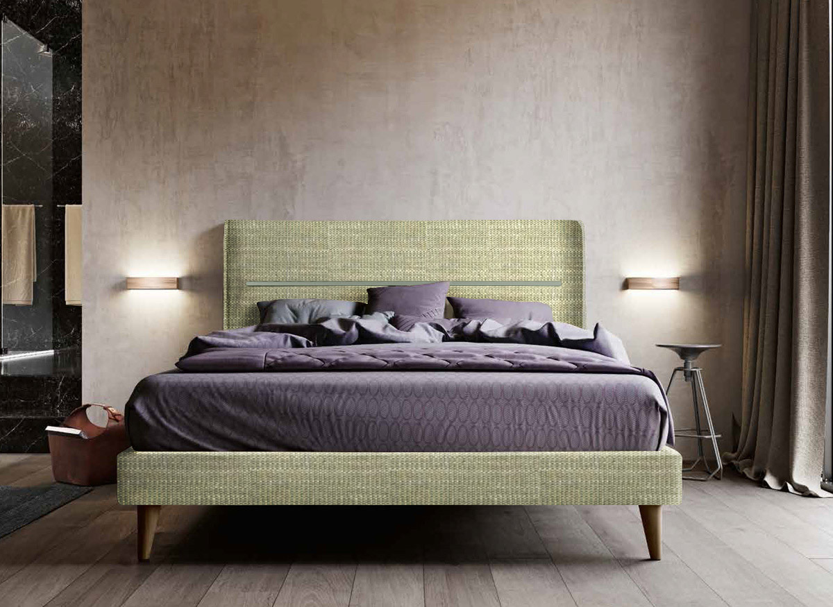 Letto matrimoniale king size con piedini, testata retrofinita Verde