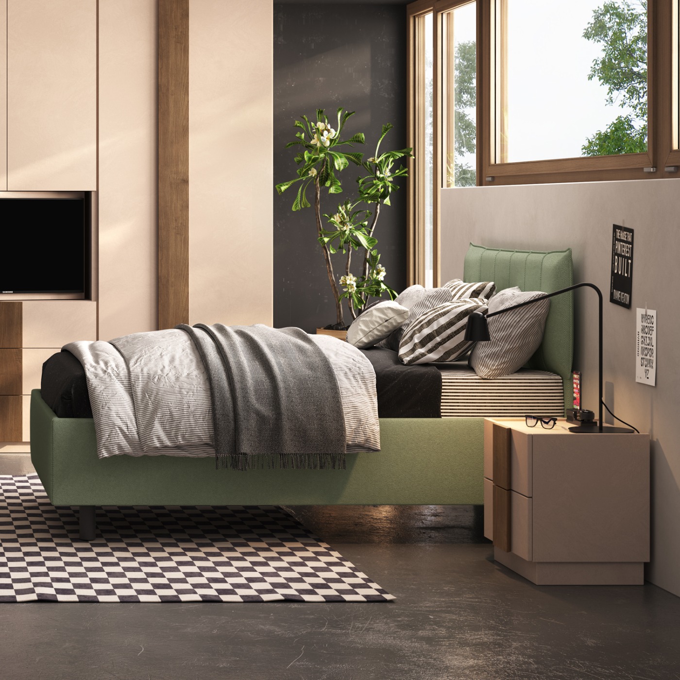 letto verde matrimoniale