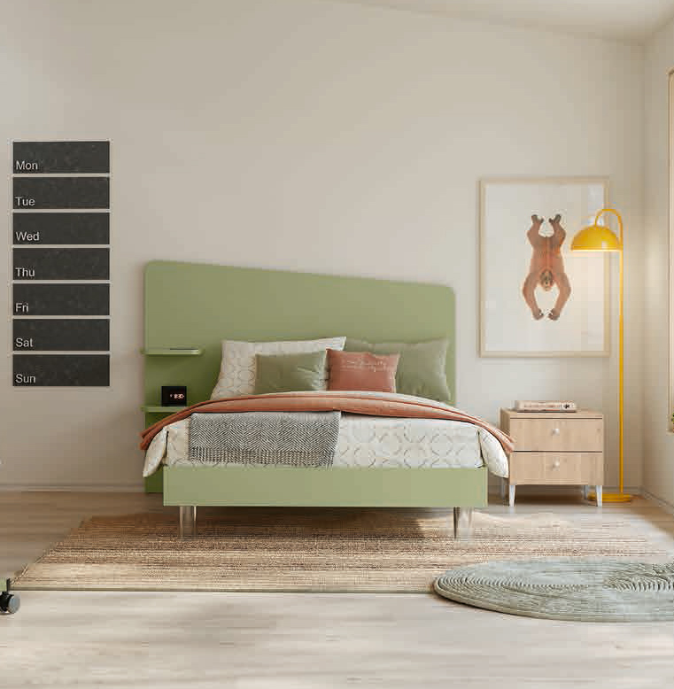 Letto piazza e mezza Oliva con piedini trasparenti