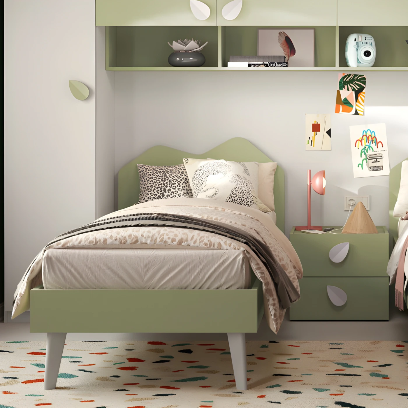 Letto singolo, 80x190, finitura Pistacchio