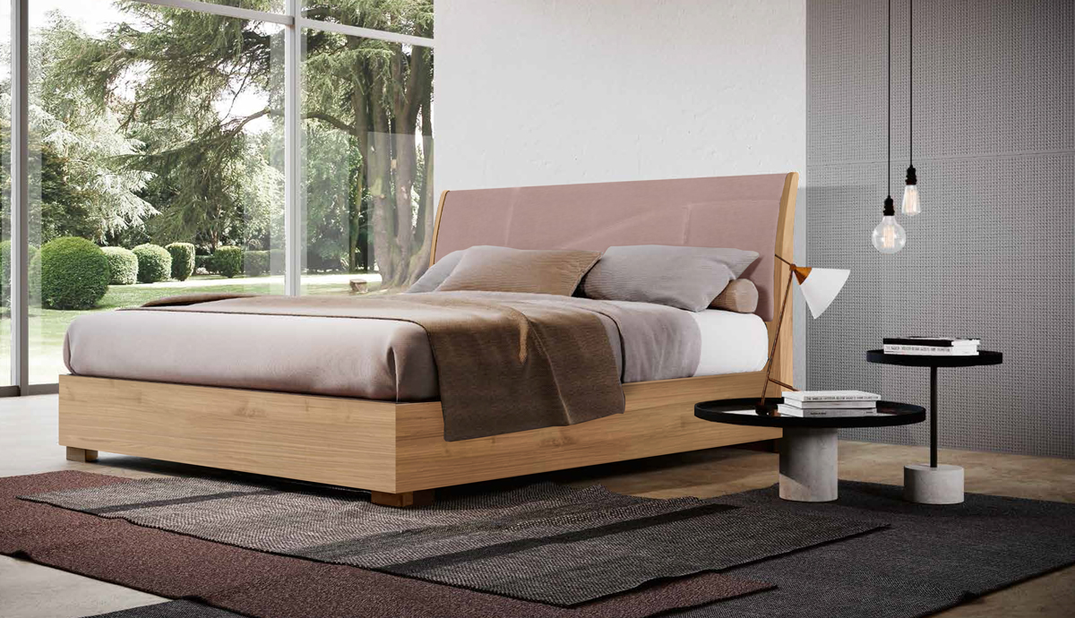 Letto matrimoniale Noce biondo e Rosa antico