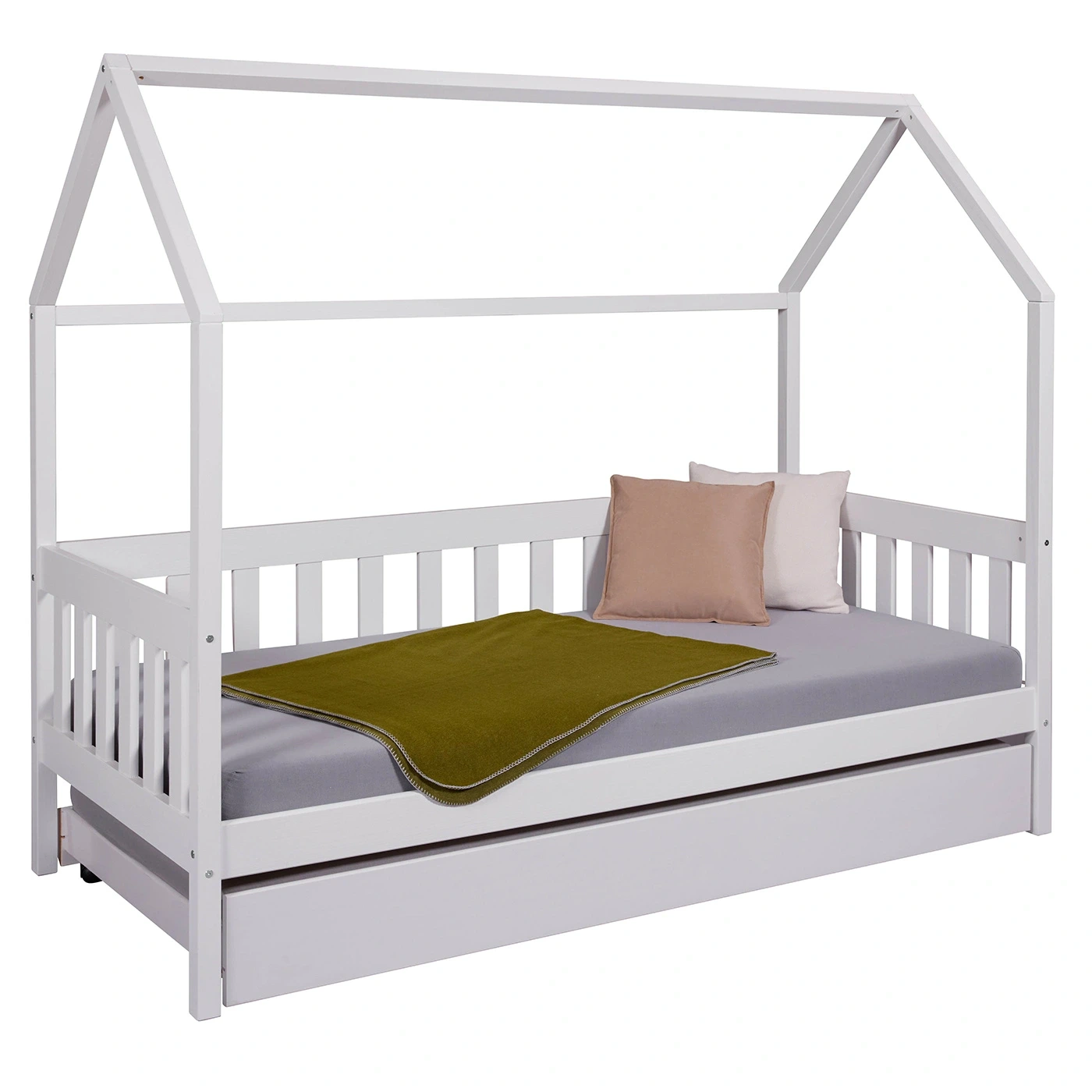 Letto montessoriano design a casetta, Bianco, 90x200 cm Zenzero Shop