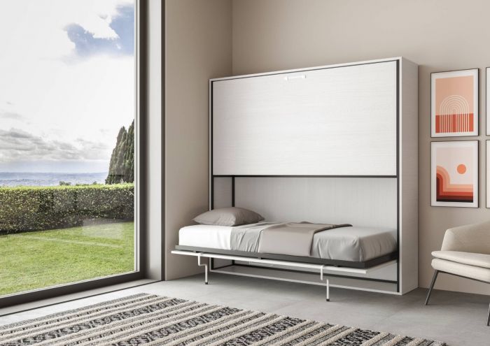 Letto Slide Bianco frassino, composto da due letti singoli a castello a scomparsa