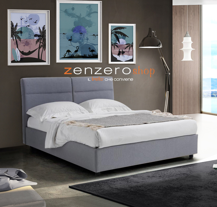 Letto matrimoniale con contenitore, tessuto color Roma Azzurro