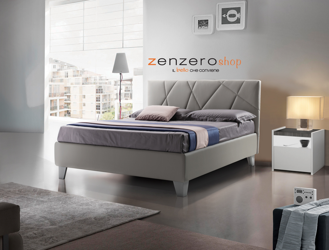 Letto matrimoniale Tarazed con contenitore in ecopelle in finitura grigio fumo