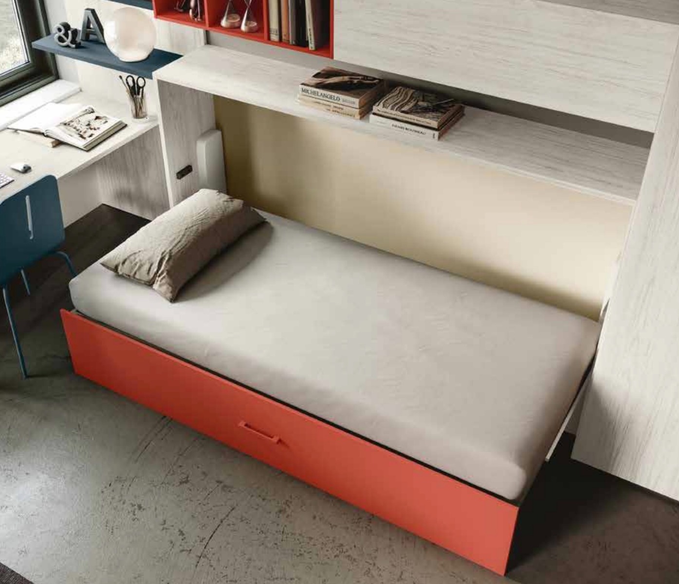Letto singolo trasformabile a scomparsa, orizzontale, made in Italy