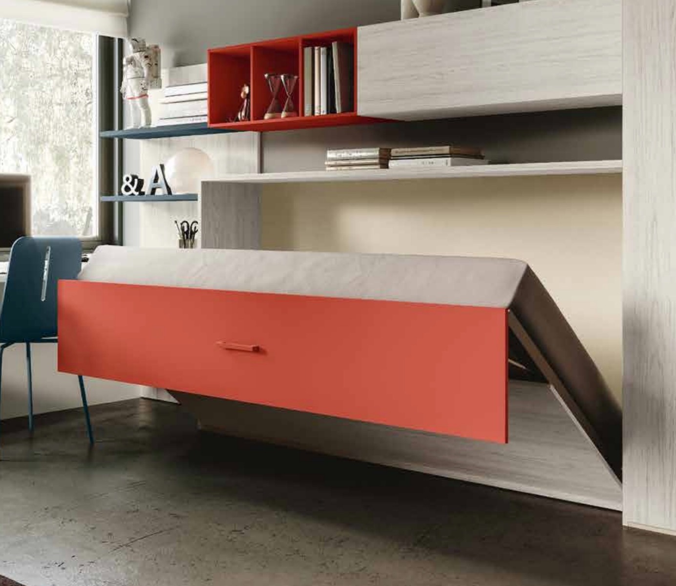 Letto singolo trasformabile a scomparsa, orizzontale, made in Italy