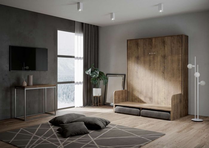 Letto a scomparsa matrimoniale Sofà color Noce, Made in Italy
