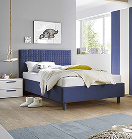 Cameretta moderna con letto imbottito e armadio vertigo blu H.230