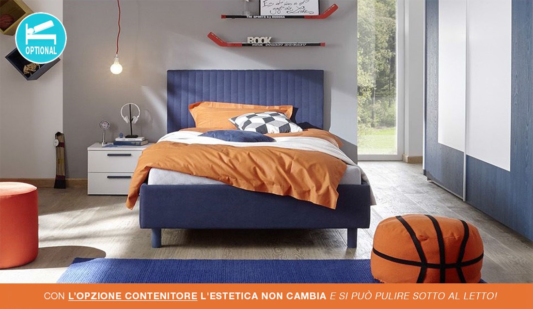 Letto Vertigo blu in tessuto imbottito 122x200 testiera righe