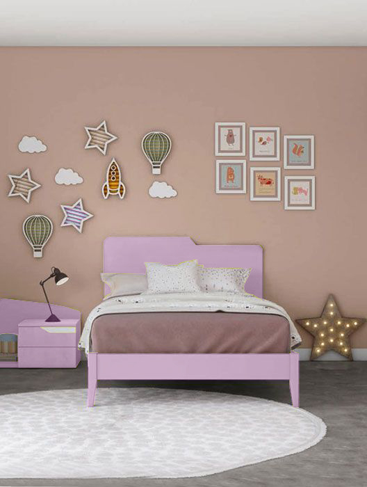 Letto una piazza e mezza Folder con testata in legno, finitura Papaya