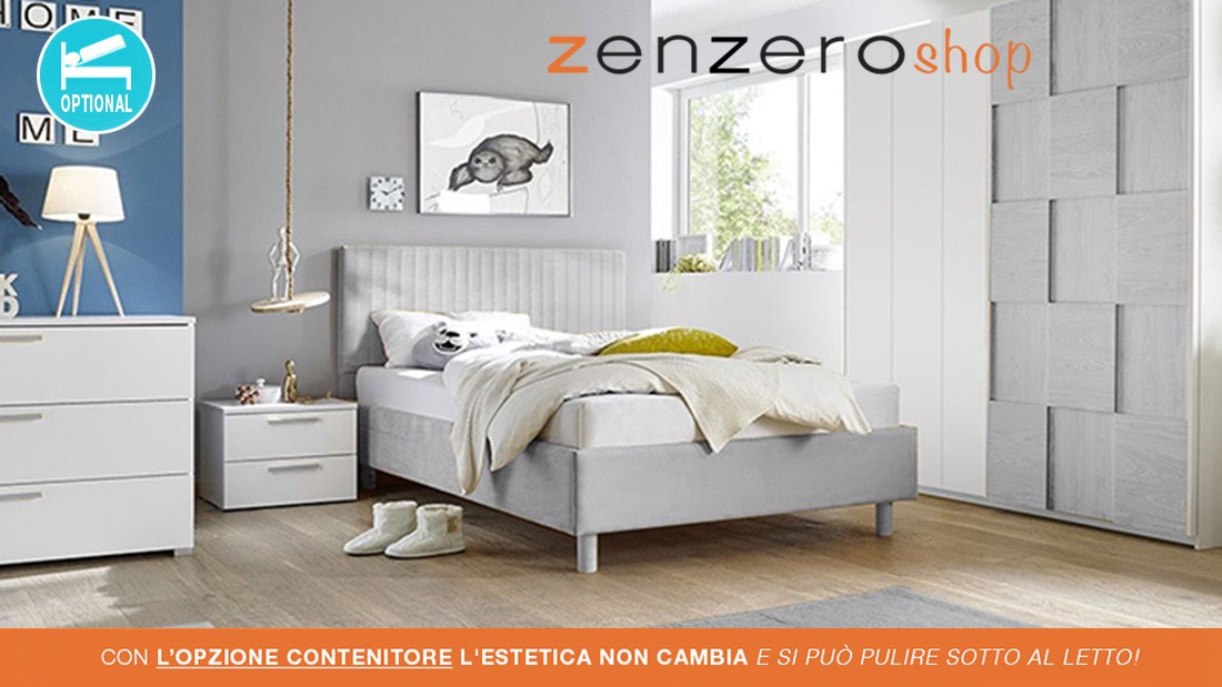 Letto Vertigo grigio in tessuto imbottito una piazza e mezza, testiera righe