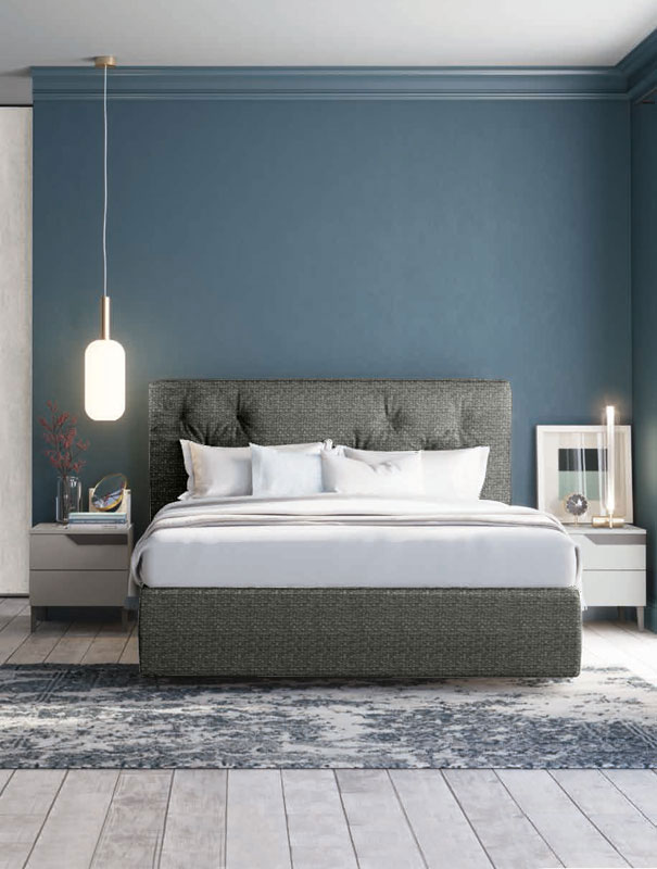 Letto matrimoniale Galaxy, moderno in tessuto, finitura Titanio