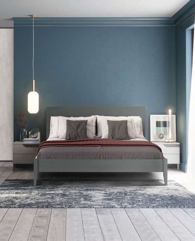 Letto matrimoniale Banner con testata in legno, finitura Grigio Titanio