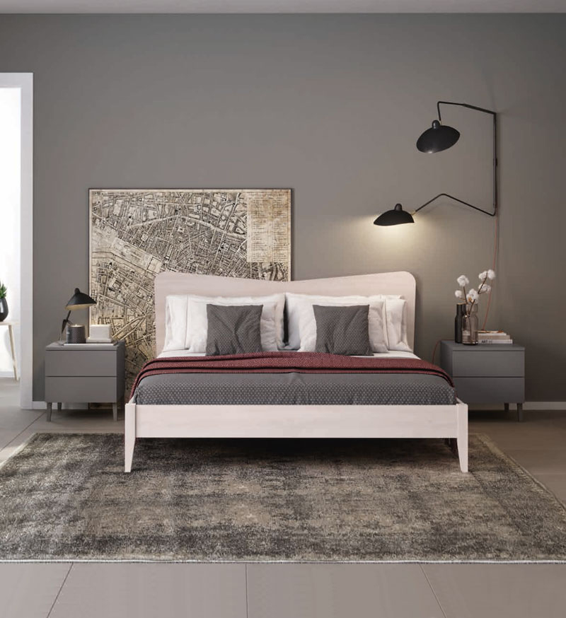 Letto matrimoniale Winner moderno con testata in legno, finitura Noce brina