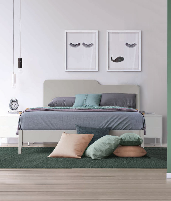 Letto matrimoniale Folder con testata in legno, finitura Grigio Dorian
