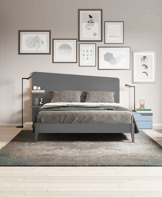Letto matrimoniale Edge Plus con testata in legno, finitura Grigio Titanio
