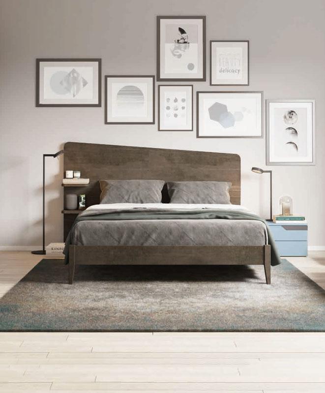 Letto matrimoniale  moderno Edge Plus con testata in legno, finitura Fusion