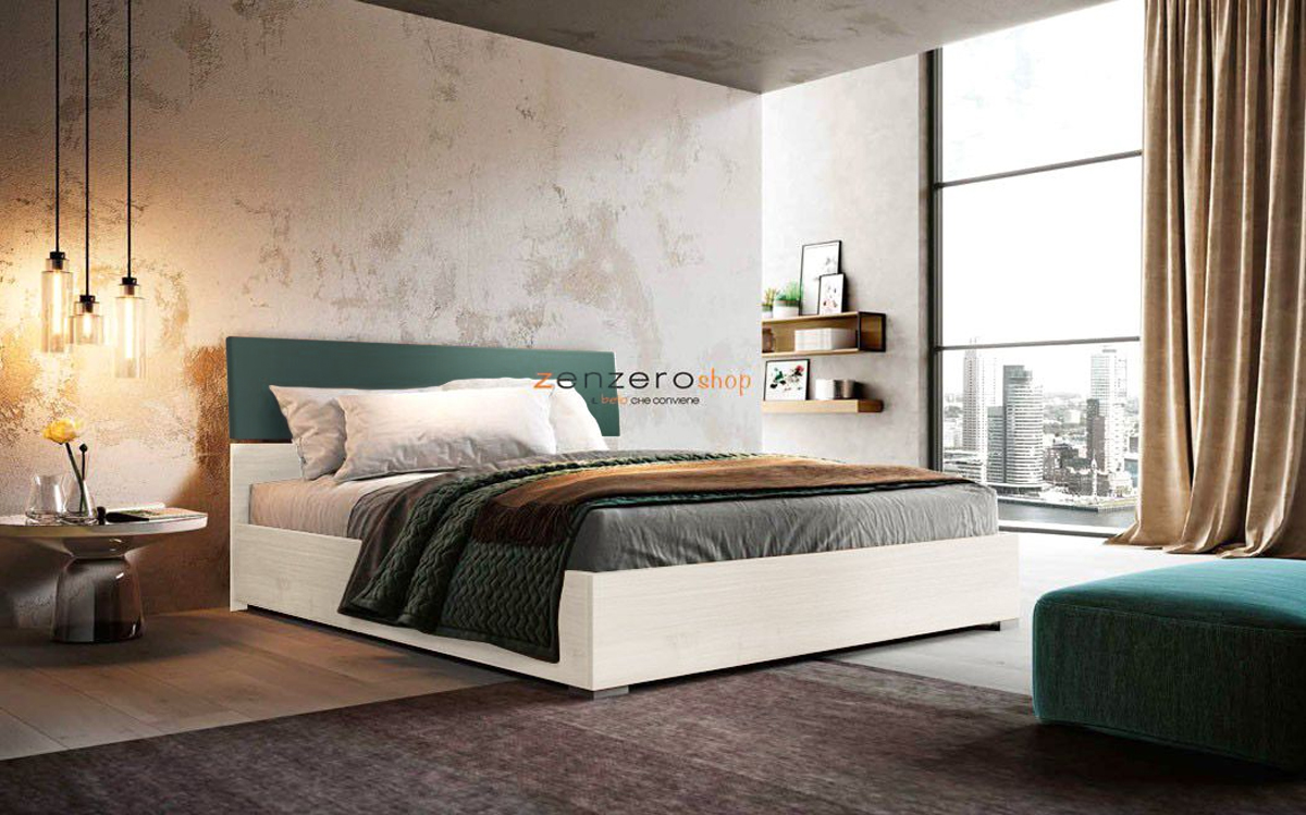 Letto matrimoniale Metiz con contenitore, finitura Visone e Larice Bianco