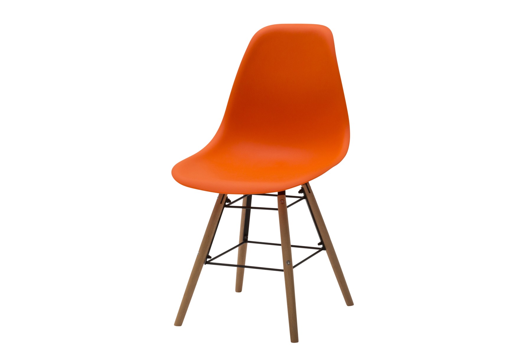 Sedia di Design Arancio con gambe in Legno, seduta in pvc