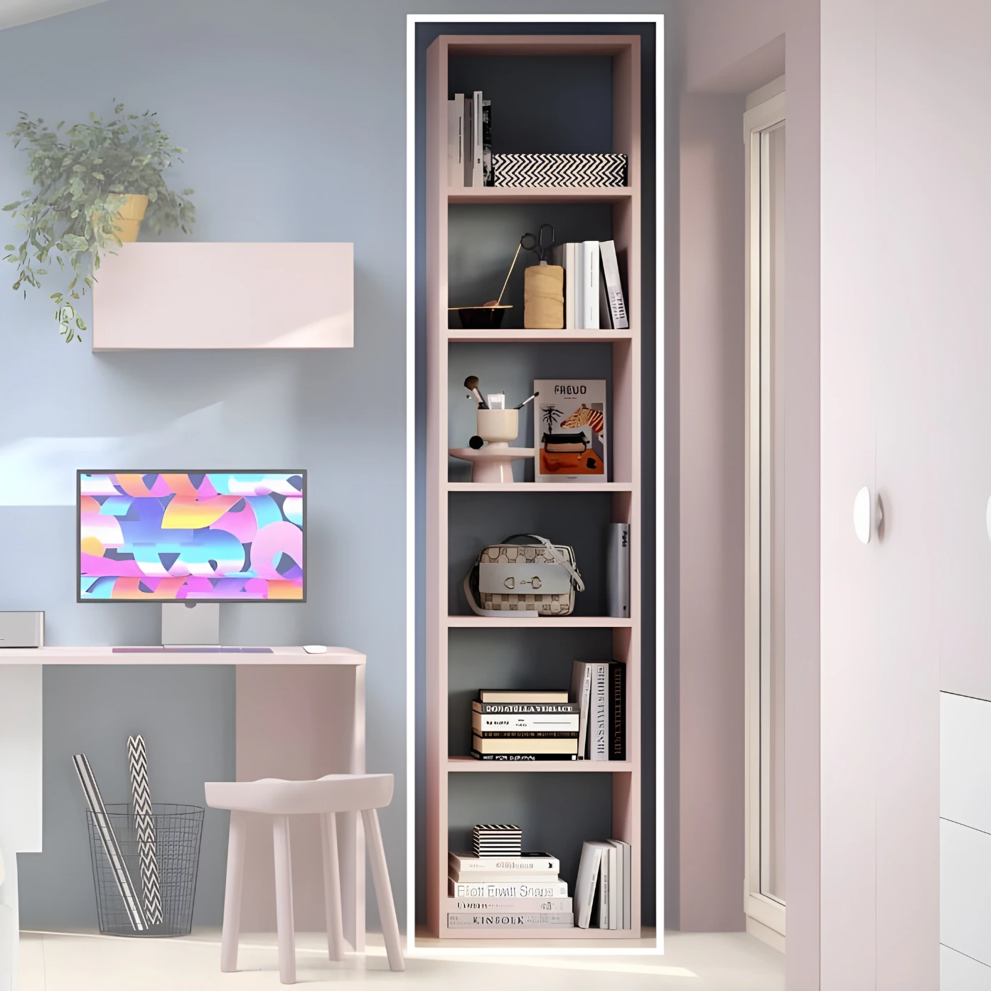 Libreria 5 ripiani, L.55 H.240, finitura Flamingo