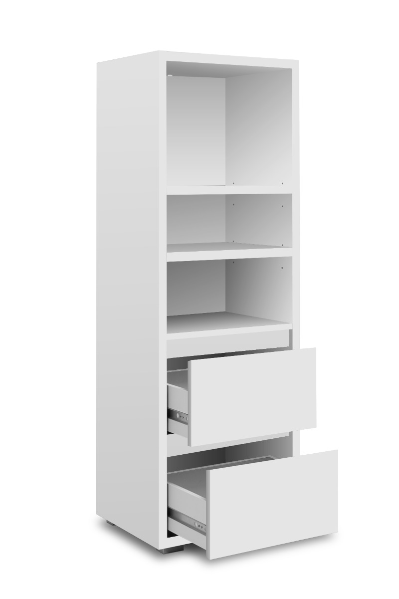 Conveniente Libreria salvaspazio con 2 cassetti, finitura Bianco opaco