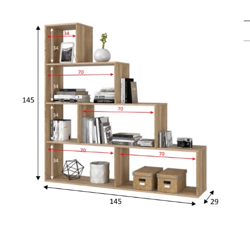 Libreria divisoria bifacciale, design moderno, finitura Rovere