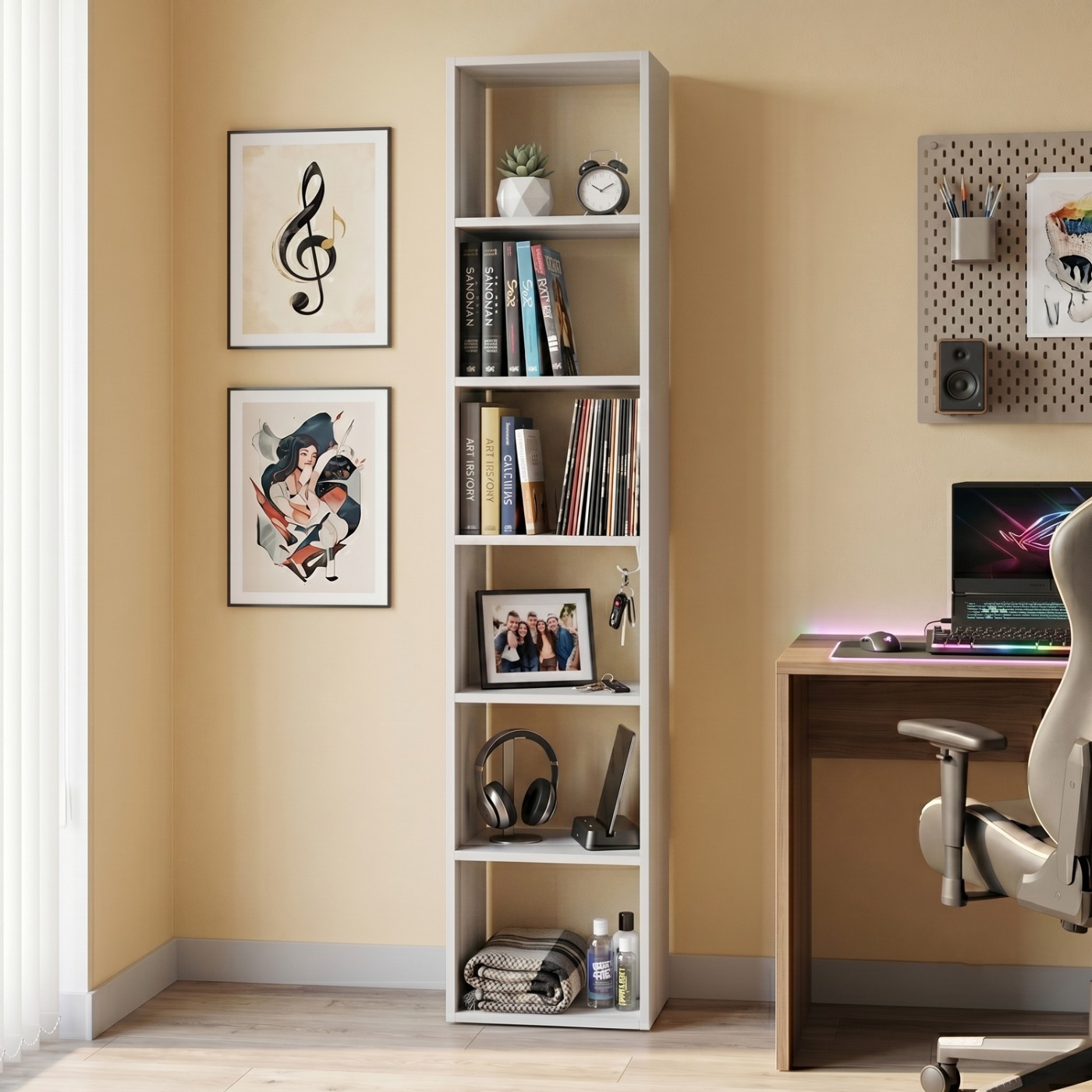 Libreria 5 ripiani, L.55 H.240, Gesso