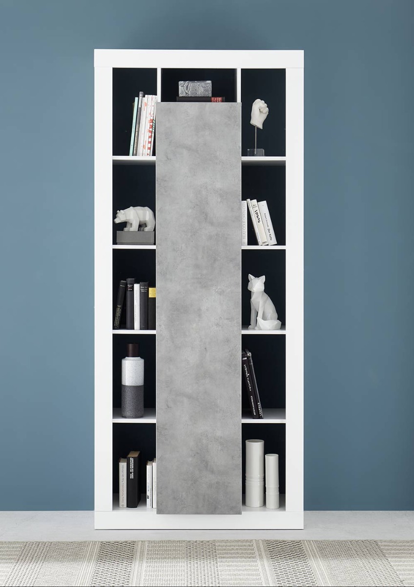 Colonna a 1 anta moderna, Bianco lucido e Cemento, Made in Italy