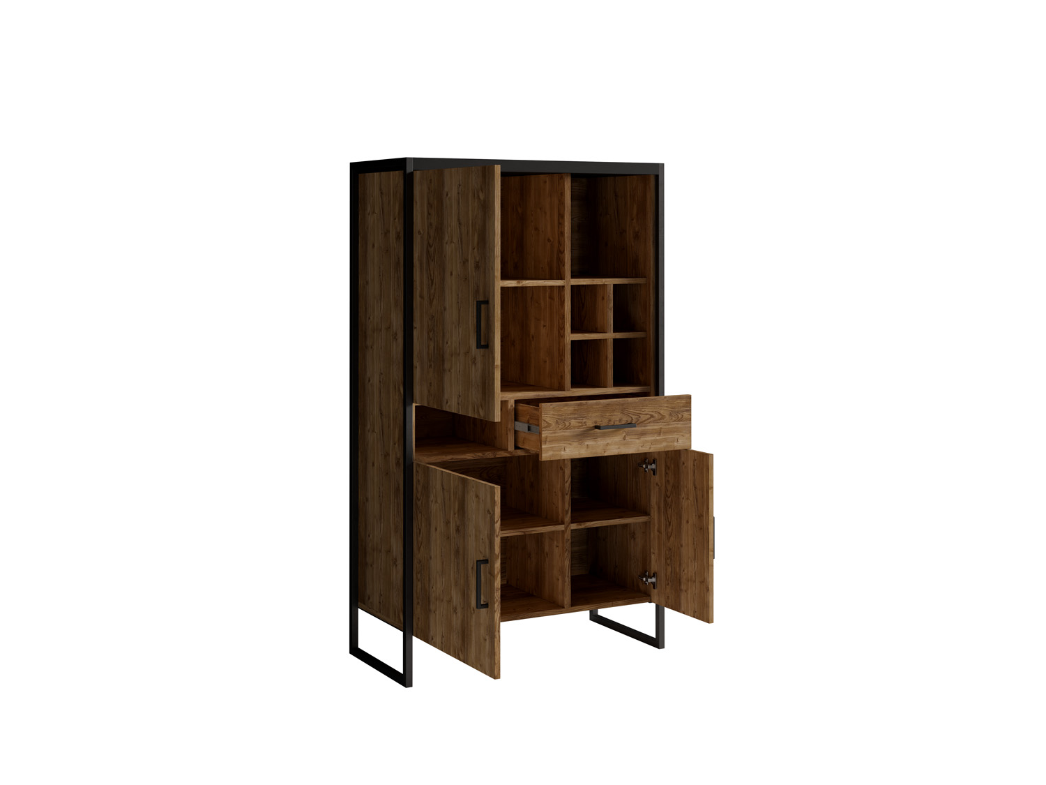 Credenza alta contenitore formata da 3 ante, 3 vani a giorno e 1 cassetto