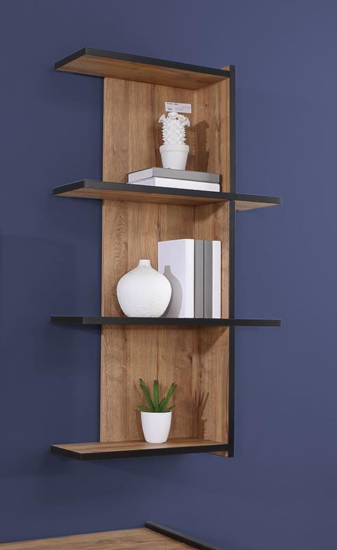 Libreria sospesa industry, finitura Rovere Waterford e Nero