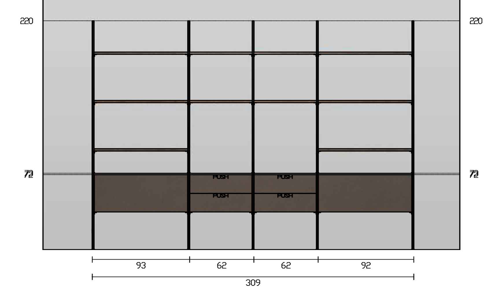 Libreria a muro moderna, finitura Rovere tabacco e Bronzo
