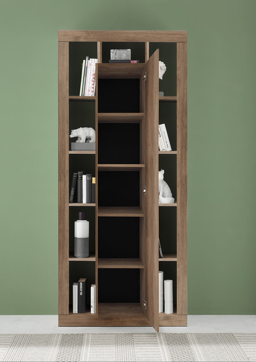 Libreria dispensa, colonna di design a 1 anta moderna, finitura Mercure