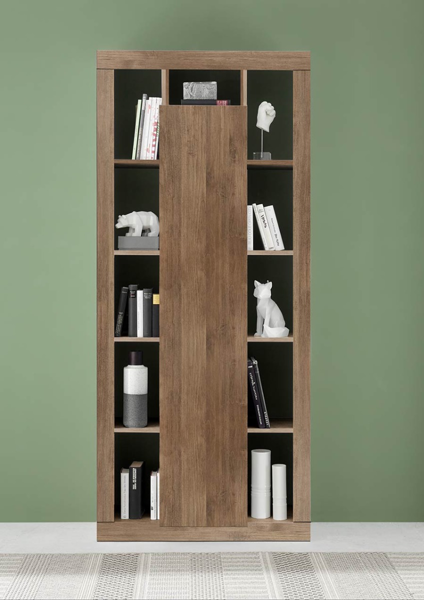Libreria dispensa, colonna di design a 1 anta moderna, finitura Mercure