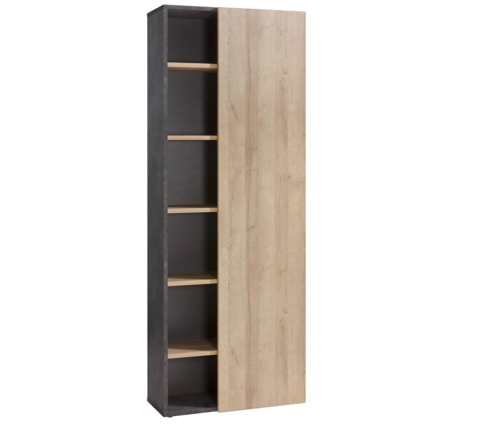 Libreria Point con 1 anta e 5 ripiani in finitura ossido e rovere