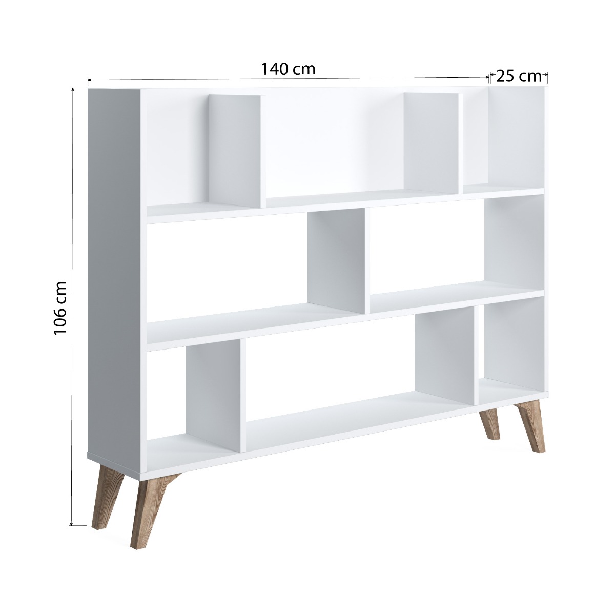 Libreria Ankara bassa bianca con piedini rovere