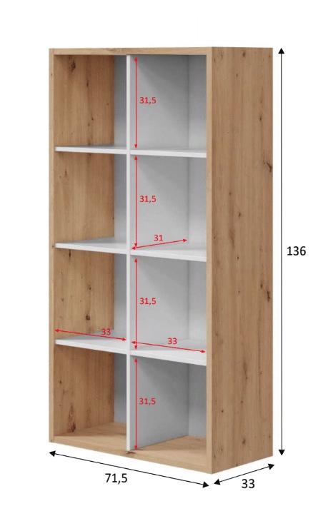 Libreria rovere nodi e bianco opaco, 6 ripiani