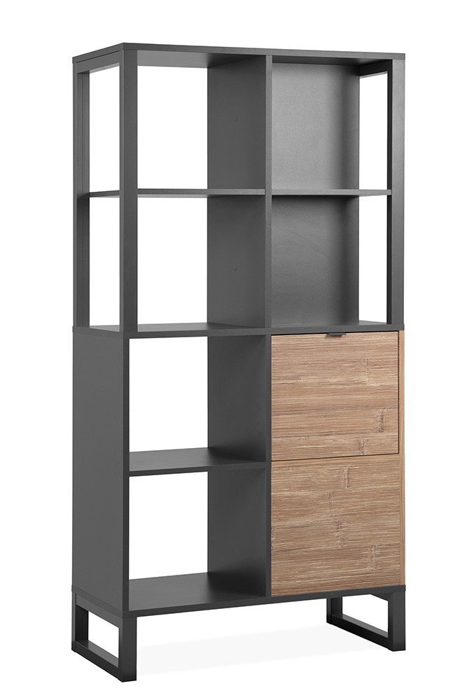 Libreria di design in stile nordico in finitura antracite e bamboo