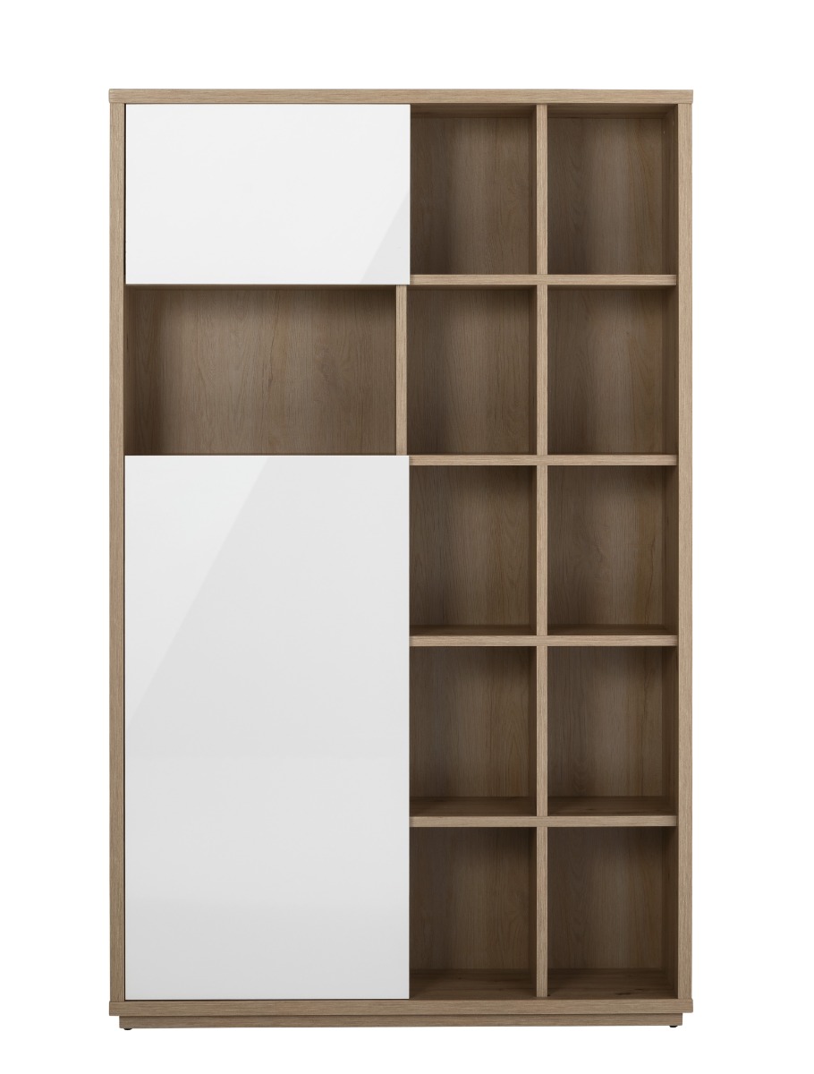 Libreria moderna da ufficio 2 ante,finitura Rovere e Bianco laccato