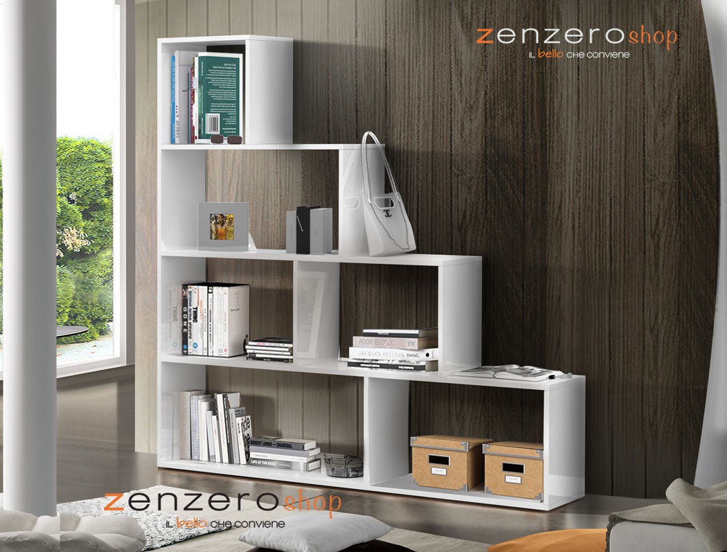 Libreria moderna BOOK a scala, made in Italy, 4 ripiani