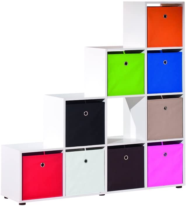 Libreria dieci vani quadrati a scala / bianco