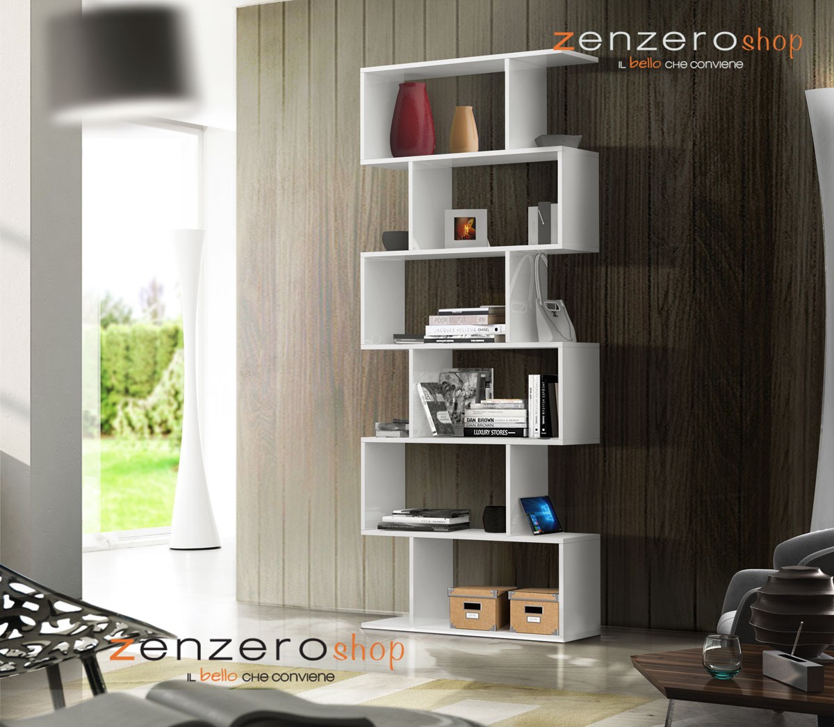 Librerie soggiorni, libreria  BOOK,  6 ripiani, made in Italy