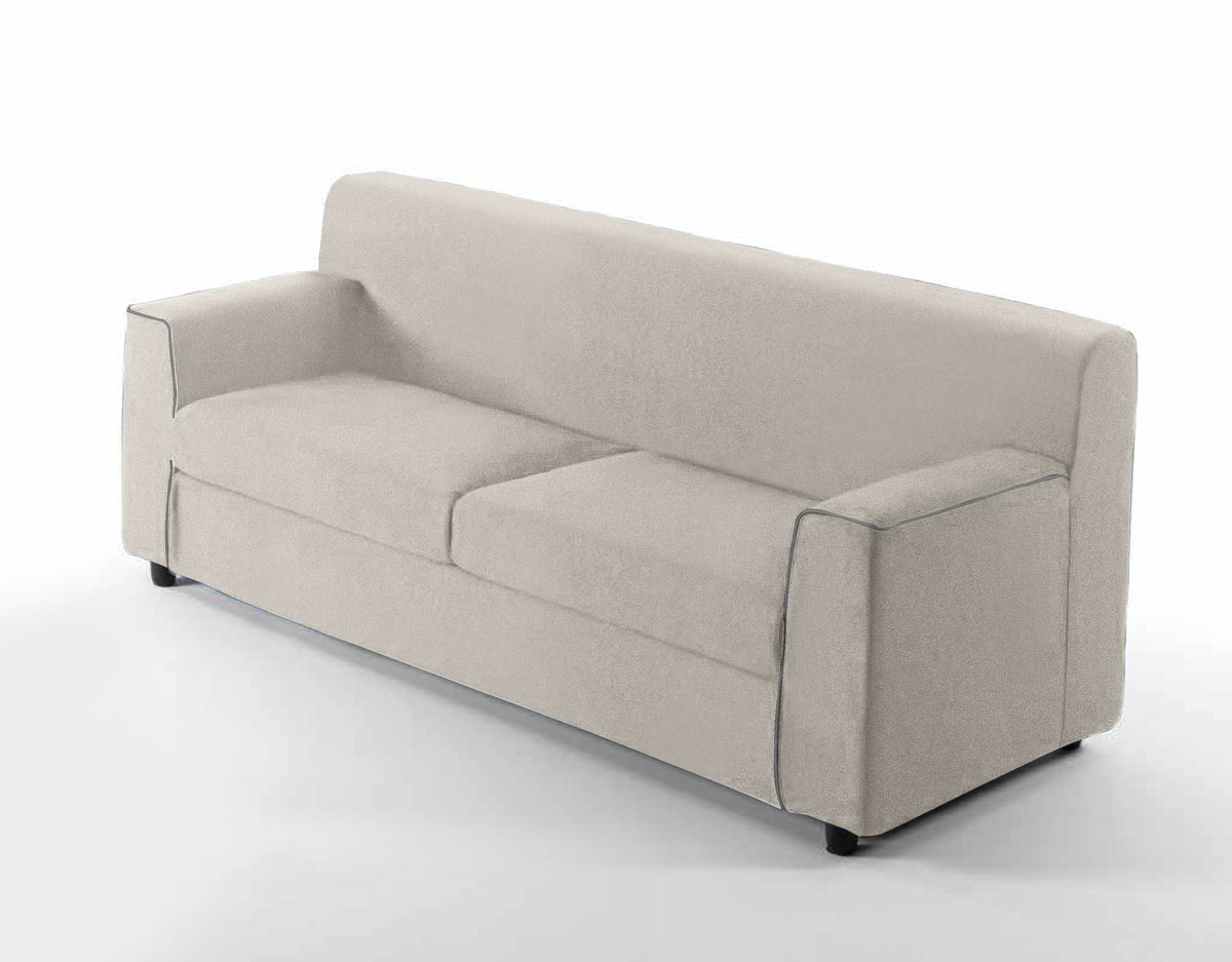 Divano letto Lionel a 2 posti, in tessuto sfoderabile Burro e bordino Grigio chiaro